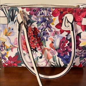 Dana Buchman White Floral Satchel with Multicolor Blooms